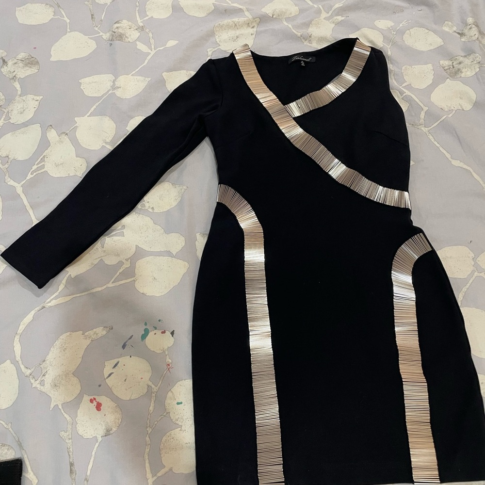 Chic Asymmetrical Black Dress with Silver Accents by Functional
